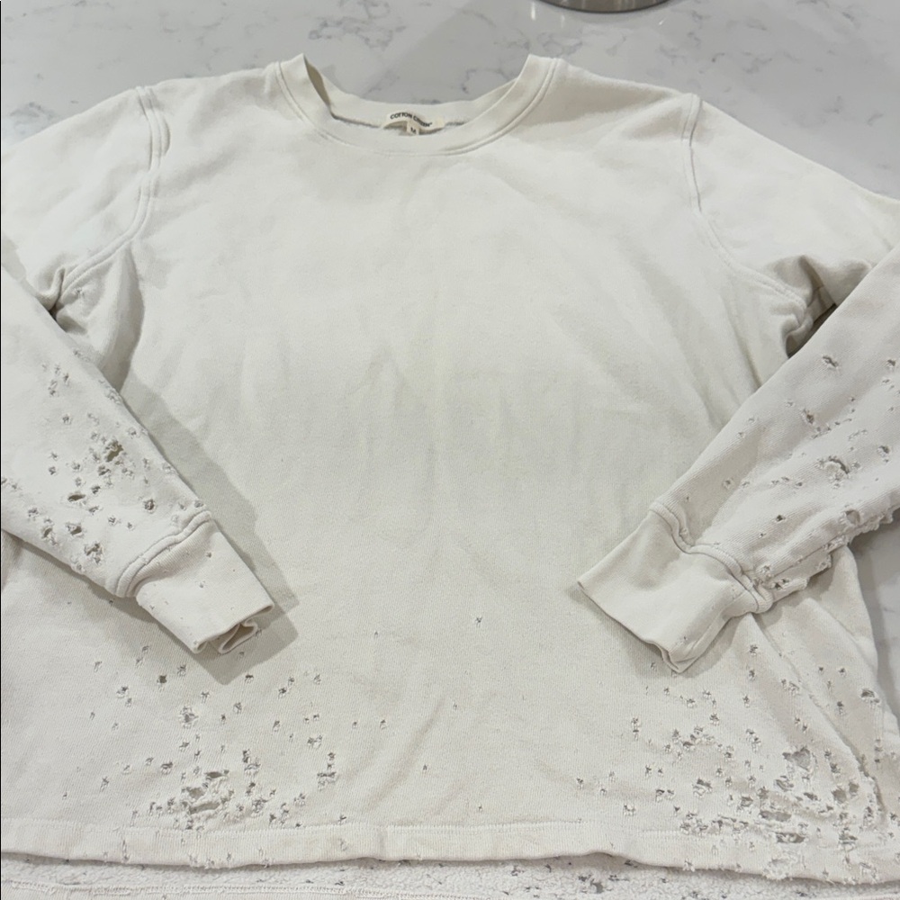 Cotton Citizen Malibu Crew Distressed Off-White Sweatshirt Size M